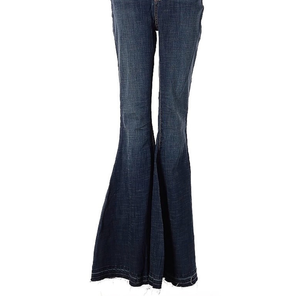 Free People Festival Button Fly Dark Blue skinny Wide leg Jeans BoHo Jeans SZ 26